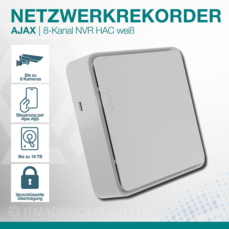 Ajax NVR 8CH Netzwerkrekorder für 8 Kameras mit bis zu 16 TB Speicher Made in Europe Ukraine