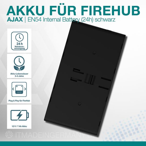 Ajax EN54 Internal Battery (24h) Schwarz – 12V / 7Ah Notstrom-Akku für Ajax FireHub, EN54-konform, wartungsfrei und langlebig
