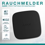 Ajax EN54 FireProtect Smoke/Sounder Schwarz – EN54-zertifizierter Funk-Rauchmelder mit integrierter 85 dB Sirene, CR2-Batterie und 1,7 km Funkreichweite