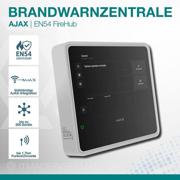 Ajax EN54 FireHub Jeweller Weiß – EN54-zertifizierte Brandwarnzentrale mit bis zu 200 Geräten und 1,7 km Funkreichweite