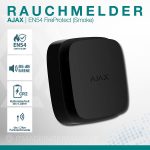 Ajax EN54 FireProtect Smoke Schwarz – EN54-zertifizierter Funk-Rauchmelder mit 85 dB Sirene, CR2-Batterie und 1,7 km Funkreichweite