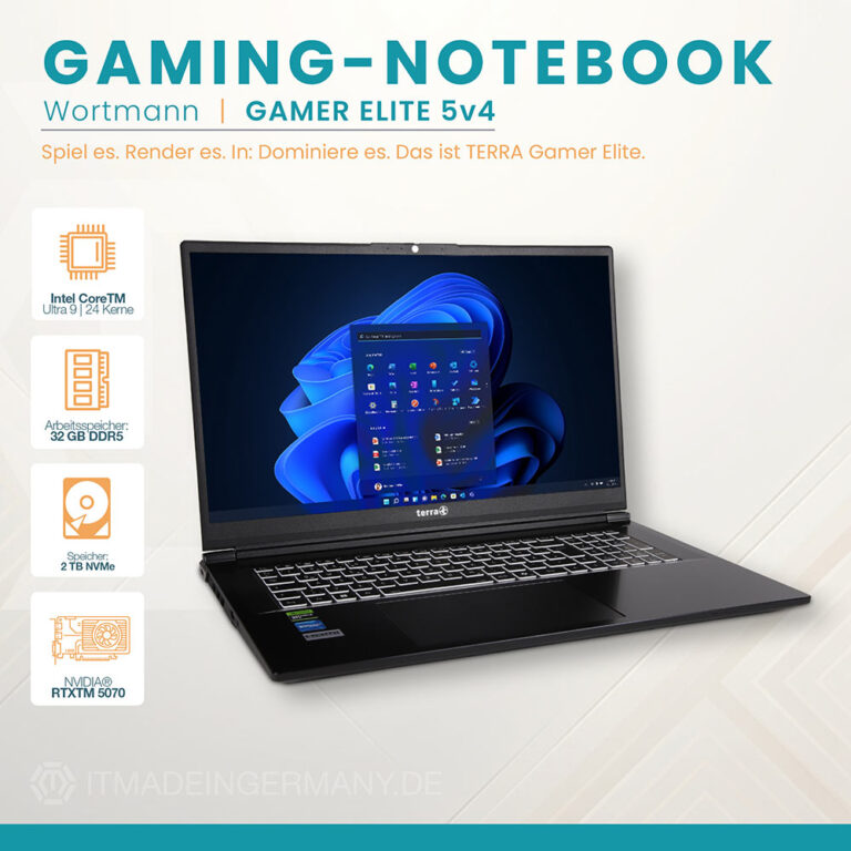 Terra Mobile Gamer Elite 5v4 Gaming-Notebook – Intel Core Ultra 9 275HX, RTX 5070, 17,3 Zoll QHD 165 Hz, 32 GB DDR5, 2 TB NVMe