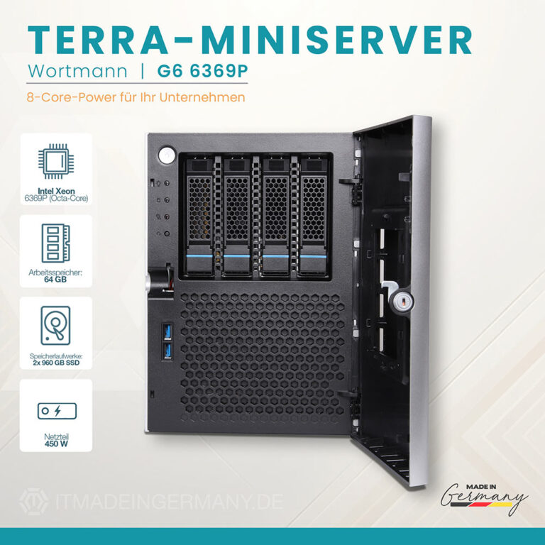 TERRA MINISERVER G6 6369P mit Intel Xeon 8-Core Business-Server Frontansicht