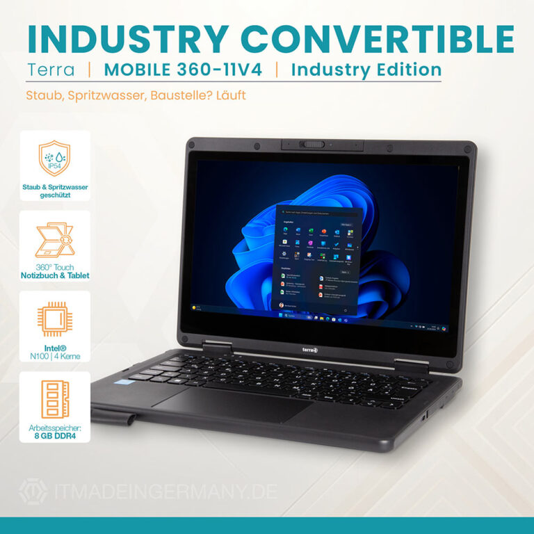 TERRA MOBILE 360-11V4 N100 Industrie Convertible mit IP54, 11,6 Zoll Touchdisplay und Intel N100