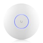Ubiquiti UniFi U7-Pro WiFi 7 Access Point Frontansicht mit weißem Gehäuse und LED-Status