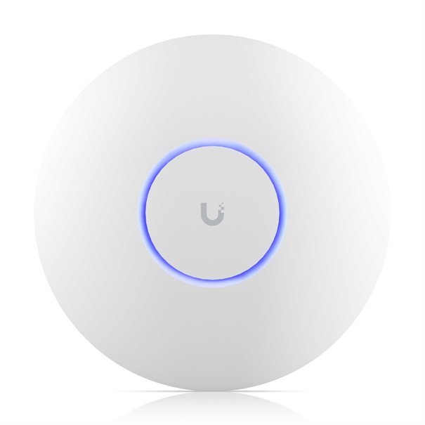Ubiquiti UniFi U7-Pro WiFi 7 Access Point Frontansicht mit weißem Gehäuse und LED-Status