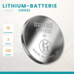 Maxell CR1632 Lithium Knopfzelle im 5er Blister