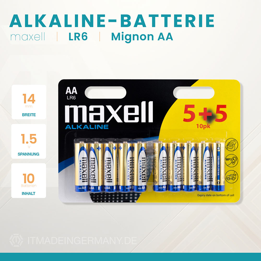 Maxell Alkaline LR6 Mignon AA Batterie im 10er Blister