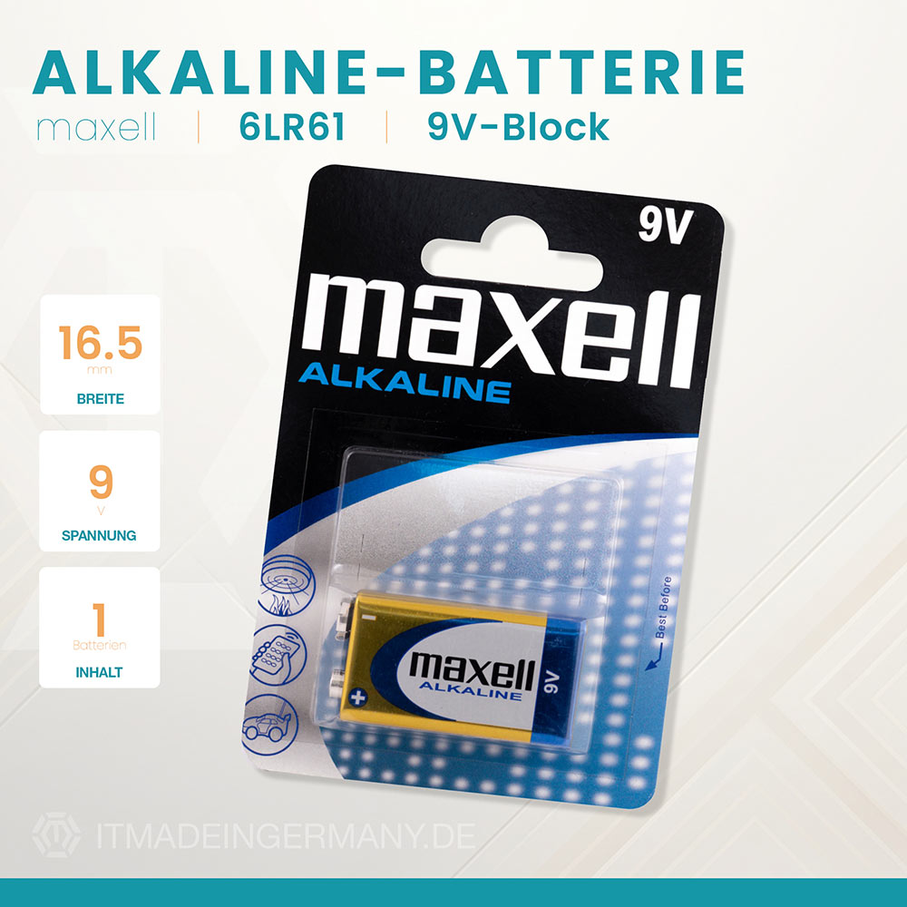 Maxell Alkaline 6LR61 9V-Block Batterie im 1er Blister