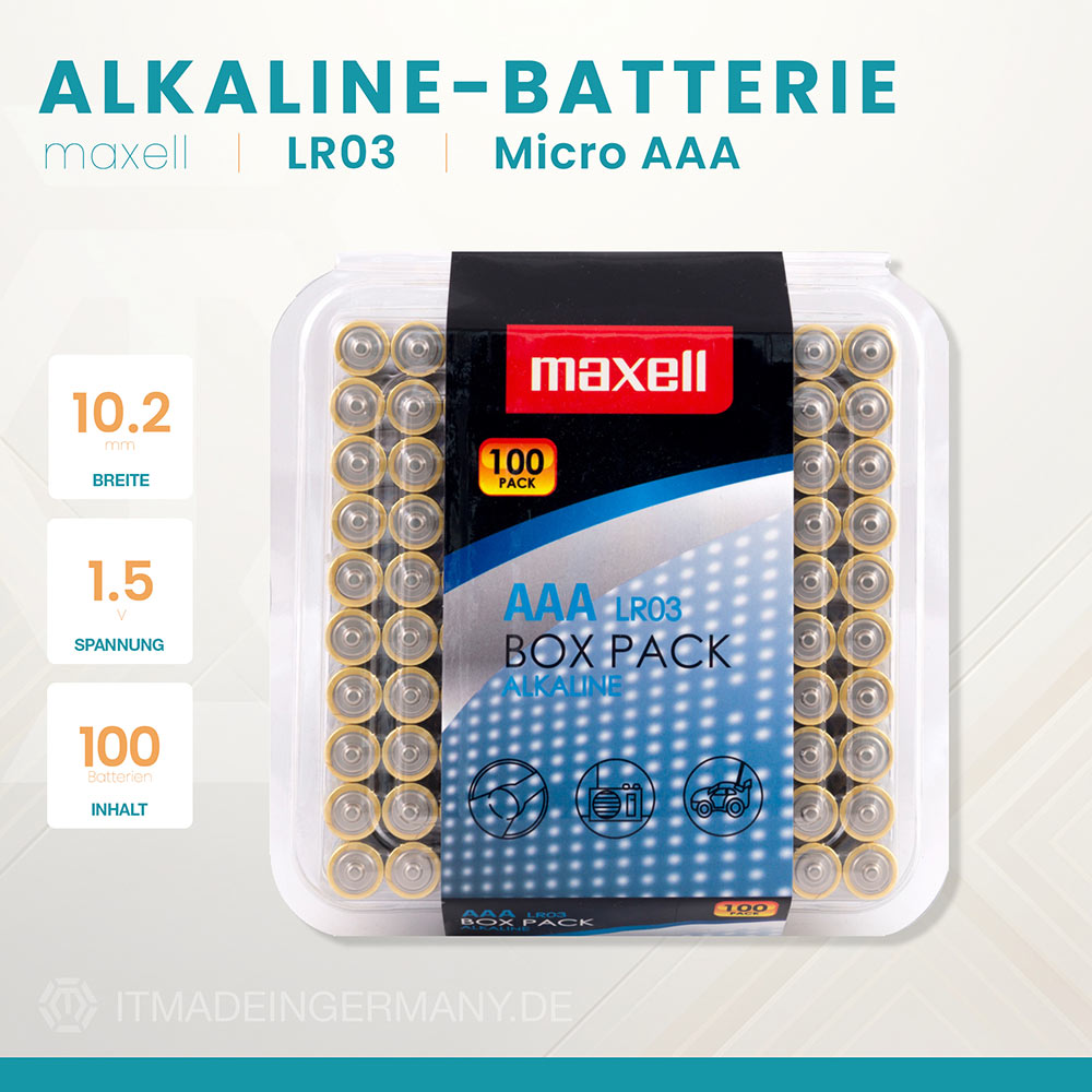 Maxell Alkaline LR03 Micro AAA Batterie in der 100er Box