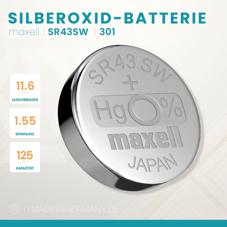 Maxell 301 Knopfzelle SR43SW Silberoxid Batterie 1,55 V