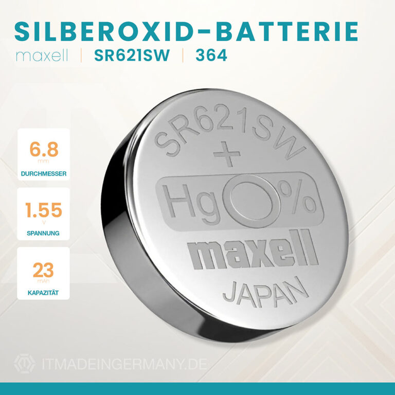 Maxell 364 Knopfzelle SR621SW Silberoxid Batterie 1,55 V
