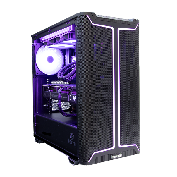 TERRA PC GAMER ELITE 3 Gaming-PC Schrägansicht mit Einblick in das Innere des Towers