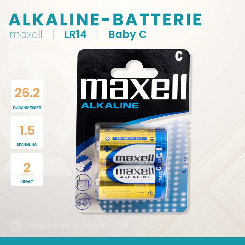 Maxell LR14 Alkaline Baby C Batterie im 2er Blister