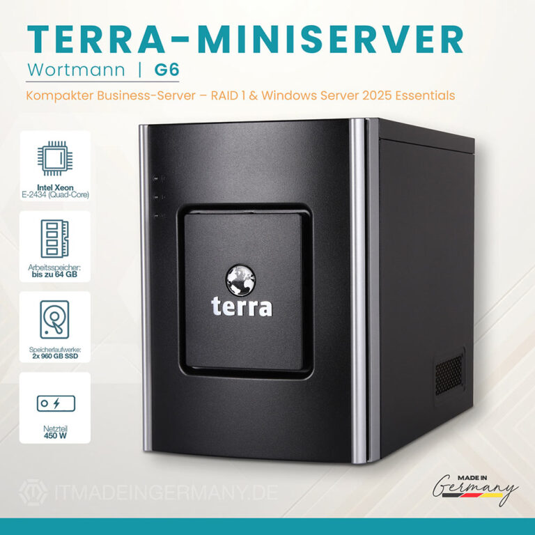 TERRA MINISERVER G6 mit Intel Xeon E-2434 und Windows Server 2025 Essentials Frontansicht