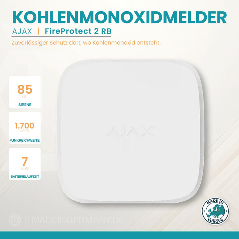 Ajax FireProtect 2 CO Jeweller Weiß Kohlenmonoxidmelder Frontansicht