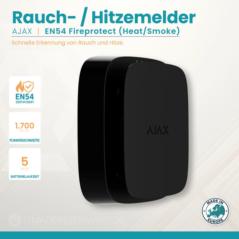 Ajax EN54 Fireprotect Rauch‑ und Hitzemelder Schwarz – EN54 konformer Heat/Smoke Melder