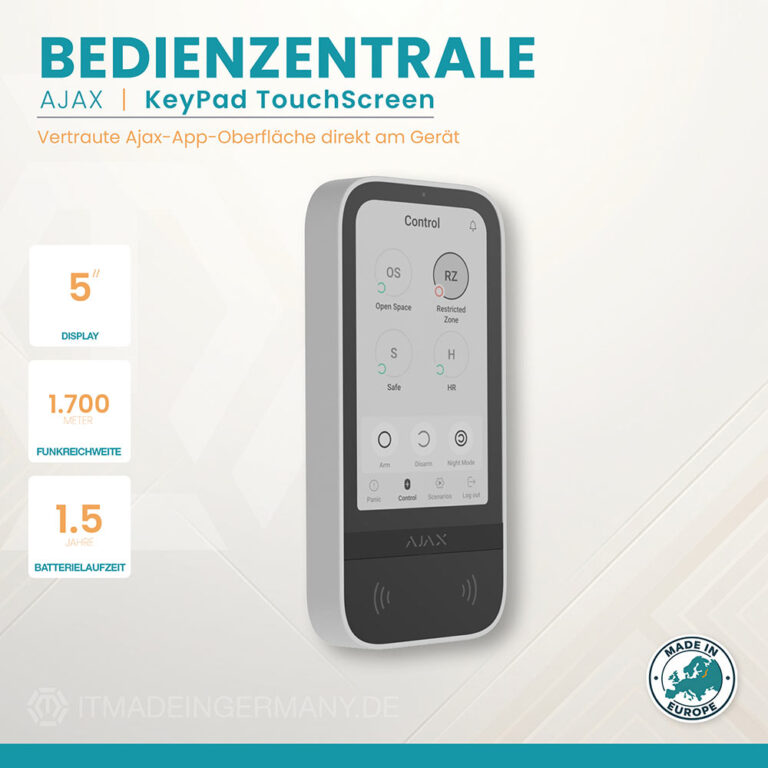 Ajax KeyPad TouchScreen Weiß Funk-Bedienteil Frontansicht