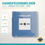Ajax Manual Call Point in Blau – kabelloser Funk-Handfeuermelder (DKM) für Hausalarmanlagen nach VDE 0826-2