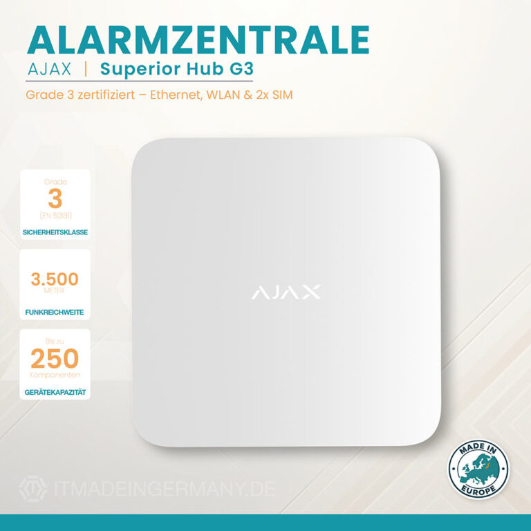 Ajax Superior Hub G3 Jeweller Weiß Alarmzentrale Frontansicht