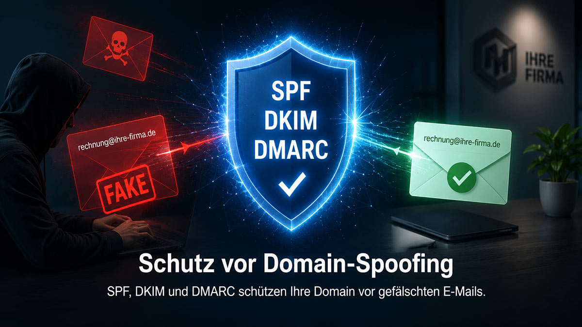Domain-Spoofing: Fake vs. echte E-Mail – IT Made in Germany Berlin Vergleich gefälschte E-Mail vs. authentifizierte E-Mail – Spoofing-Schutz durch SPF DKIM DMARC