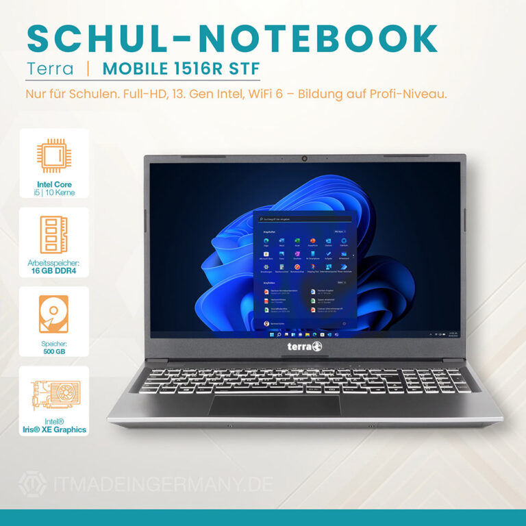 TERRA MOBILE 1516R STF Schul-Notebook 15,6 Zoll Intel Core i5 Windows 11 Education